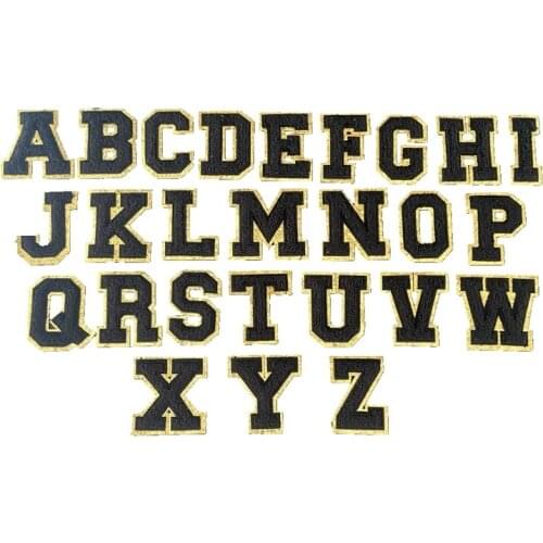 2021 New 3D A-Z 26 Letters Glitter Chenille Embroidered Patches Iron on Black Alphabet Letters Embroidery Applique 1 Set