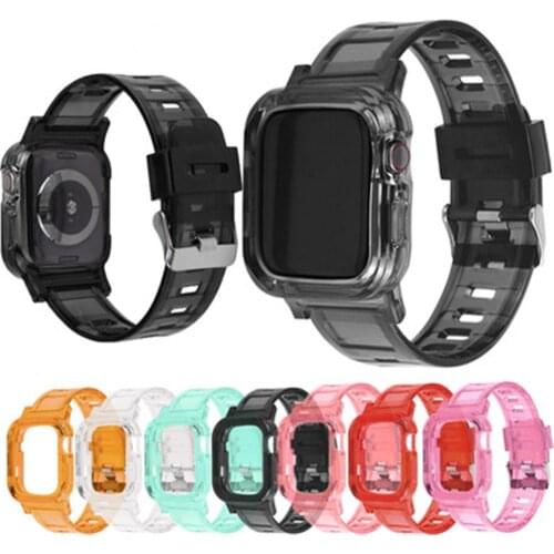 TPU Case+Strap 44mm 40mm 42mm 38mm for Apple Watch iWatch Series 6 SE 5 4 3 2 1 Transparent Watchband Many colors are available