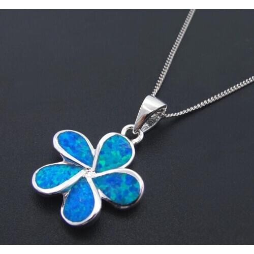 Hawaii Jewelry Charm Pendant 925 Sterling Silver Jewelry 18mm Opal Plumeria Pendant Necklace For Gift