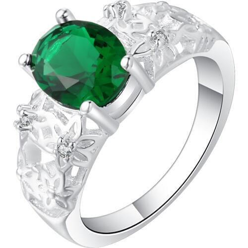 Hainon Silver Color Ring Hollow Green Blue White Red Oval Stone Cubic Zircon Paved Wedding Engagement Rings Jewelry Gifts