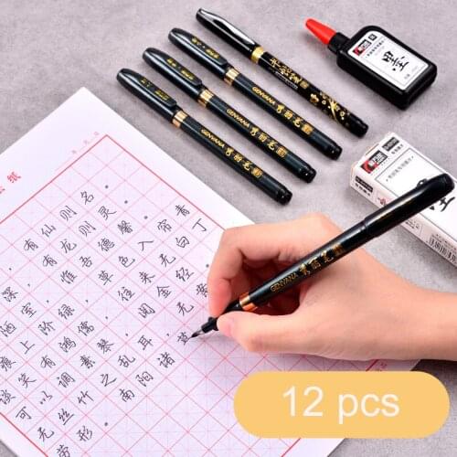 Calligraphy Pen 12 Pcs Black Brush Marker Pen Hand Lettering Pens Beginners Writing Signature
