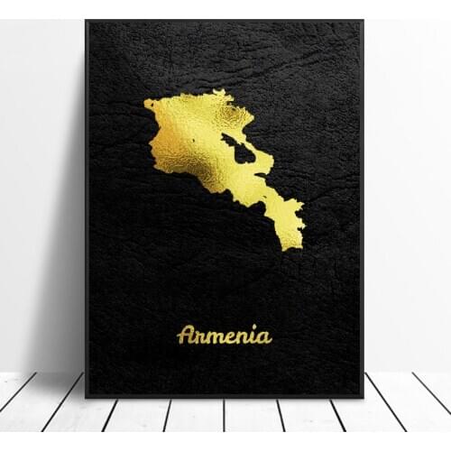Golden Map Art Armenia Canvas Painting Wall Art Pictures Prints Home Decor Wall Poster Decoration For Living Room