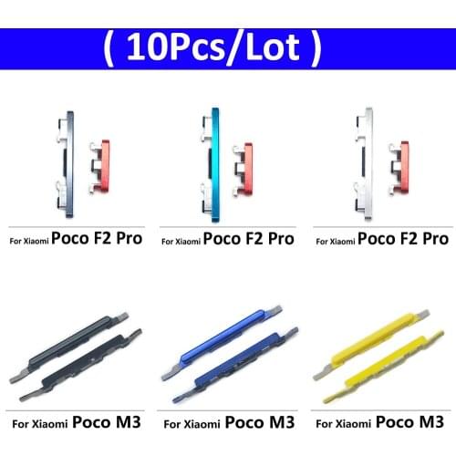 10Pcs/lot, Side Keys Power and Volume Buttons For Xiaomi Poco M3 F2 Pro Replacement Parts