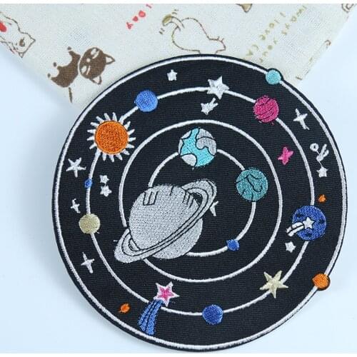 Round Planet Clothing Patches Iron on Transfer Earth Stripes for Backpack Badges Star Stickers on Clothes Embroidery Appliques