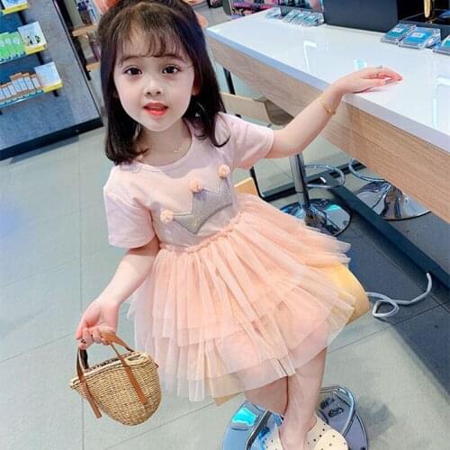 Malayu Baby Toddler Cute Girls Dresses Summer New Cotton Mesh Splicing Pattern Decoration Princess Costume 1-6Years Kids Clothes