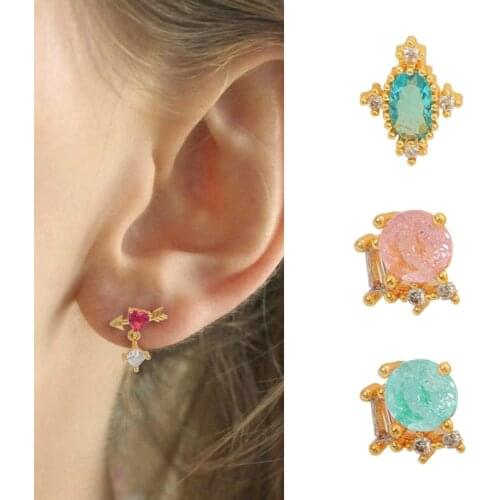Fashion New 1Pc Steel Multicolor Crystal Cz Cartilage Stud Earring Trendy Screw Back Ear Tragus Conch Lobe Piercing Jewelry