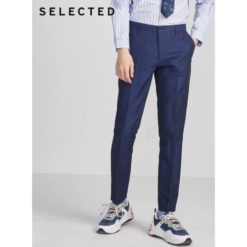 SELECTED New Cotton & Linen Pure Color Slim Pants Business Casual Mens Trousers S|420218501