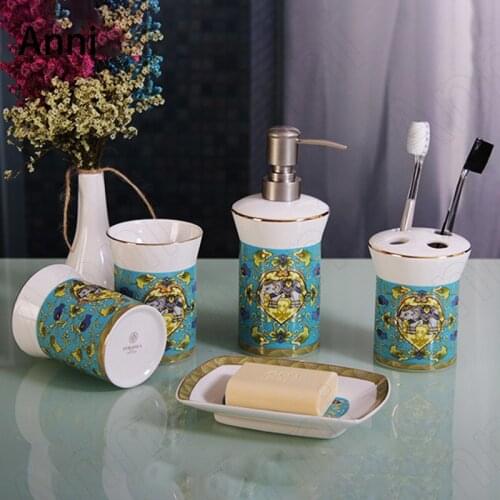 Creativity Painted Elephant Bathroom Accessories Set Ceramic Thai Pattaya Elements Household Five Piece Set Shower Accessories