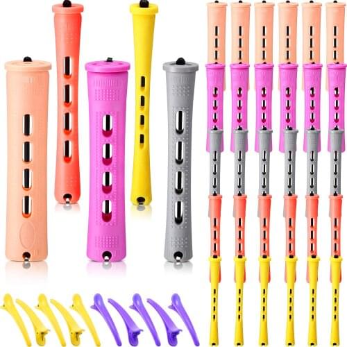 50 Pcs Hair Perm Rods Set,Include 50 Pieces Hair Curling Rollers 5 Sizes Wave Rods with 10 Pieces Plastic Duck Teeth Hair Clips