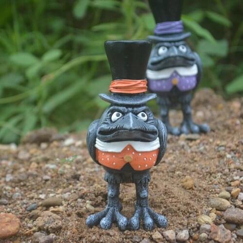 Newly Halloween Crow Statue Hand Painted Resin Crafts Desktop Ornament for Home Courtyard Garden Decoration