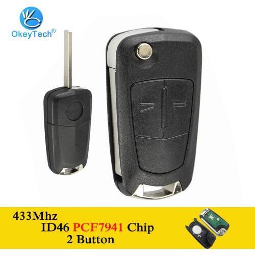 OkeyTech Remote Car Key for Vauxhall Opel Zafira B Astra H Flip Folding 2 Button 433Mhz ID46 PCF7941 Chip Uncut HU100 Blade