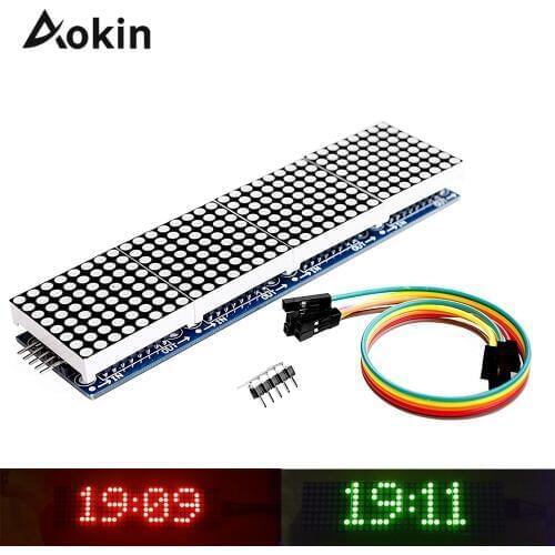 Aokin MAX7219 Display Panel Dot Matrix Module Microcontroller 4 In One Display with 5P Line 4 in 1 Red Green For Arduino Diy Kit
