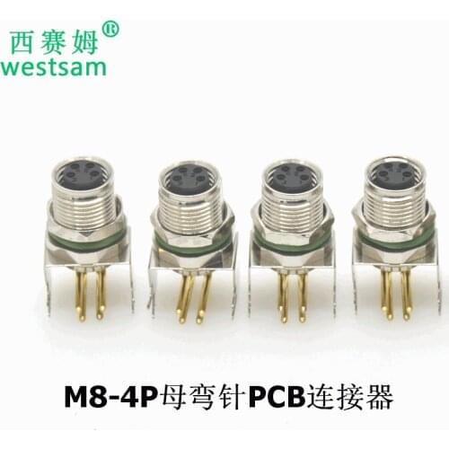 PCB Waterproof Connector M8 4P Curved Needle Female Socket Connector