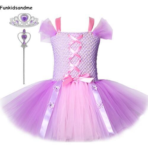 Girls Rapunzel Princess Tutu Dress Children Girl Christmas Carnival Birthday Party Dress Kids Halloween Cosplay Rapunzel Costume