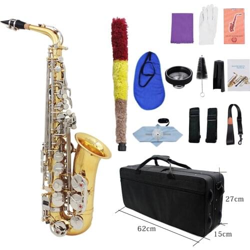LADE Alto Saxophone Sax Glossy Brass Engraved Eb E-Flat Natural White Shell Button Wind Instrument with Case Mute Gloves