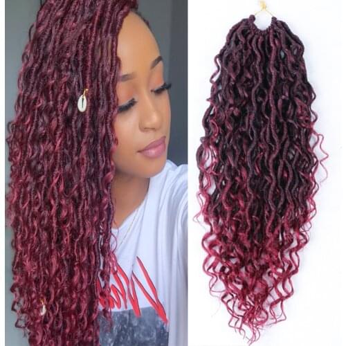 Full Star 18 " Messy Goddess Locs River Faux Locs Curly Crochet Braid 24 Strands Passion Twist Synthetic Braids Hair Extensions