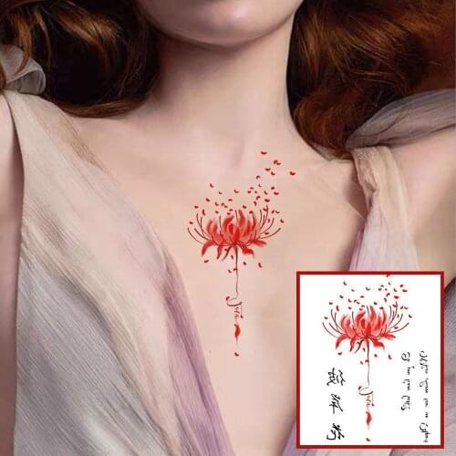 Water Transfer Red Bian Flower Temporary Tattoo Sticker Butterfly Body Art Waterproof Body Art Arm Tatto Fake Tattoo for Woman