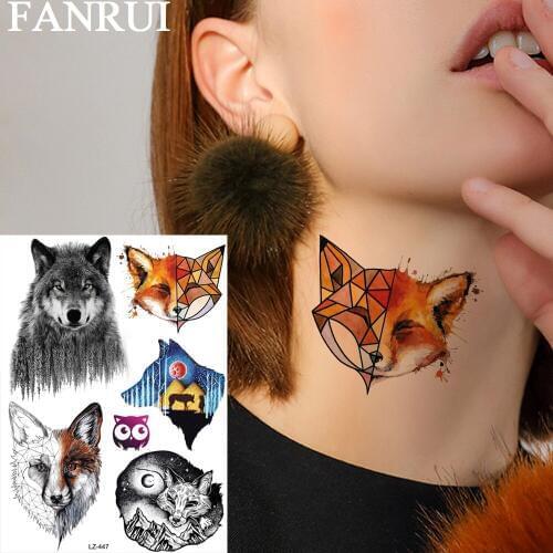 FANRUI Wolf Fox Geomtric Moon Mountain Star Temporary Tattoos for women men Sticker Forest Fake Tatoos Flash Tattoo Body Art