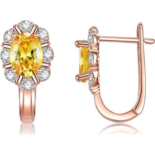 ZEMIOR Fashion Oval 5A Cubic Zirconia Earring For Women Rose Gold Plated Handmade Flower Earrings Stud Party Jewelry Hot Sale