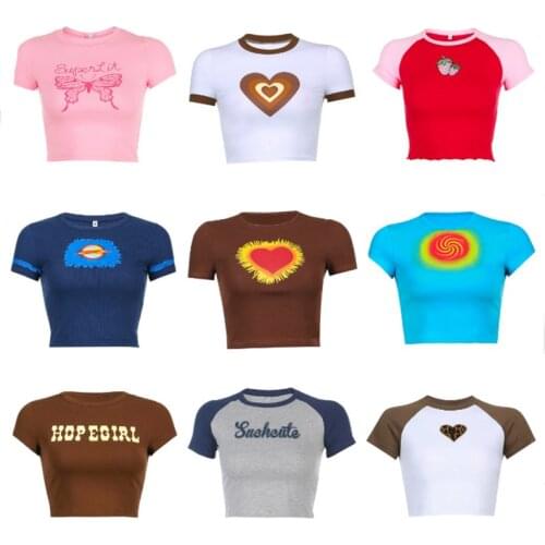 Y2K Womens Casual Short Tee Shirts Purple Cotton Crew Neck Crop Top Summer Streetwear Basic 90s Top Cuteandpsycho 2021 New come