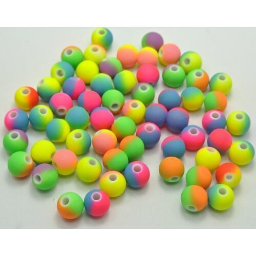 100 Multi-Color Neon Beads Acrylic Round Beads 10mm(3/8") Rubber Tone