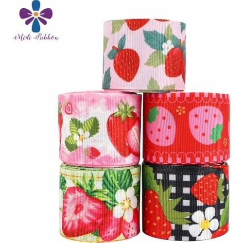 16mm-75mm Fruit Ribbon Strawberry Ribbon Print Grosgrain Ribbon For Handmade Bow Material Elastic Band 50Yards