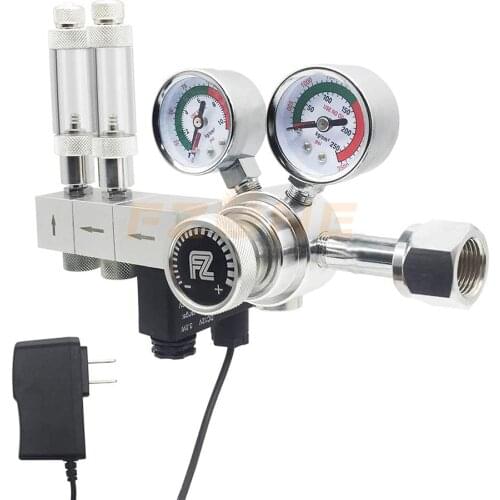 Aquarium Dual Stage CO2 Regulator Adjustable Output Pressure with DC Solenoid and Integrated High Precision Needle Valve