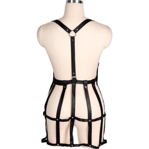 Bdsm Sexy Body Harness Bondage Cage Women Leather Chest Sculpting Hollow Skirt Suspender Goth Garter Belt Punk Erotic Lingerie