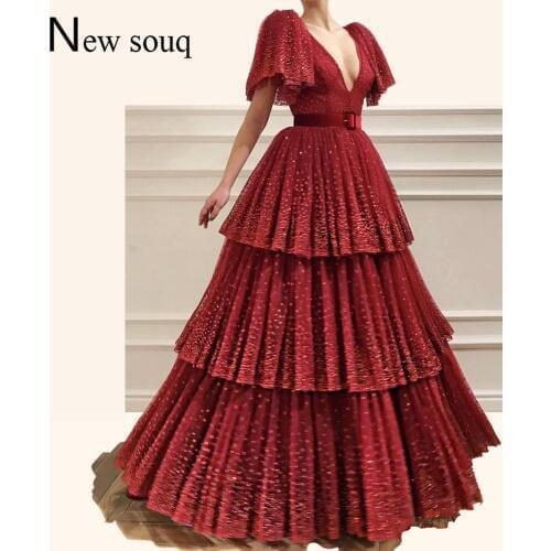 Robe De Soiree Shiny Tiered Princess Party Dress Arabic Middle East Evening Gowns 2019 Turkish Dubai Prom Dresses Custom Made