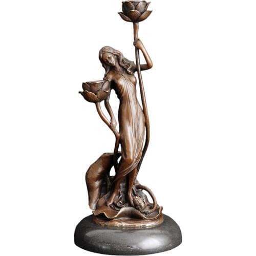 Bronze Lotus maid candlestick sculpture candleholder centerpiece metal candle holder home decor