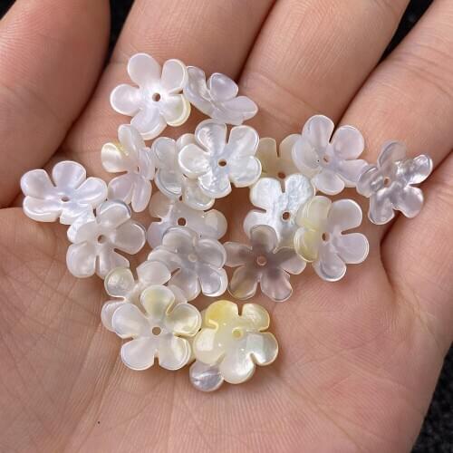 13mm White Natural Mother of Pearl Shell Beads Flower Charms Shells Loose Beads DIY Earrings or Hair Clip Brooch Making Jewelry