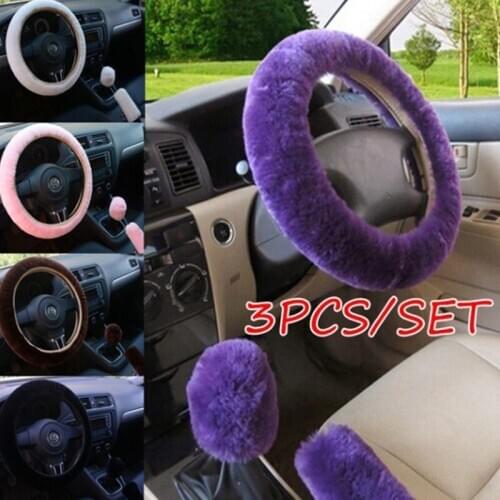 Car baffle cover wool handle cover wool steering wheel cover manufacturer universal plush three-piece set car accessories