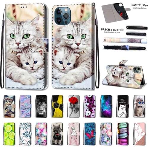Flip Leather Cases For iPhone 12 11 Pro XS Max 12 Mini X XR 6 6S 7 8 Plus SE 2020 Wallet Animal Painting Phone Book Style Cover