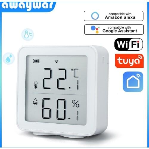 AWAYWAR TUYA wifi Temperature and Humidity Sensor/Indoor Hygrometer/Thermometer Detector supports Alexa/Google/ Home Smart Life