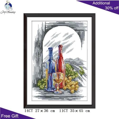 Joy Sunday Wine Cross Stitch J463 14CT 11CT Counted and Stamped Wine Embroidery Needlework Joy Sunday Cross Stitch Kits