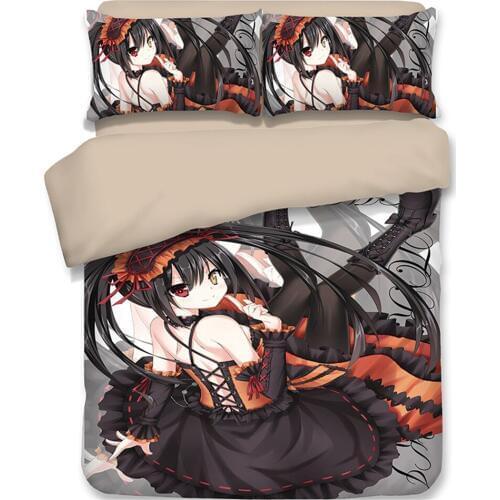 Anime DATE A LIVE Tokisaki Kurumi Duvet Cover Set Bedding Set Luxury Comforter Bed Set Include 1 Duvet Cover and 2 pillow covers