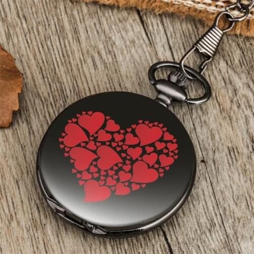 Hearts Element Printed Quartz Pocket Watch Retro Pendant Fob Chain Clock Trendy Vintage Pocket Watches Gifts Men Women