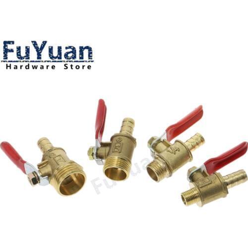 Brass 6/8/10/12mm Red Lever Handle Ball Valve Hose Barb 1/4" 3/8" 1/2" BSP Male Thread Connector Pipe Fitting Coupler Adapter