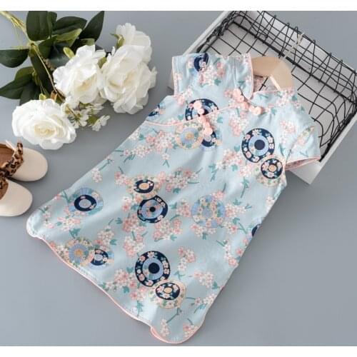 Girls' baby summer clothes Kids Chinese style printed cheongsam dress for 1 year babys birthday girls clothing dresses dress