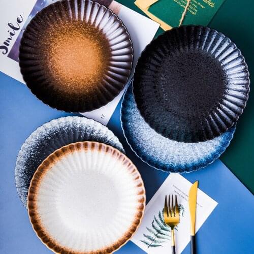 LingAo Japanese chrysanthemum dish pottery dish western dish fruit vegetable salad dish family tableware creative plate large