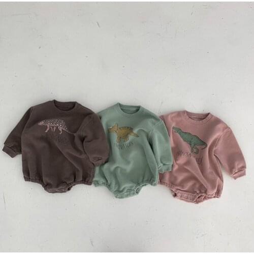 Baby fashion autumn and winter new Jumpsuit for boys and girls Korean childrens fun dinosaur fleece cotton sweater