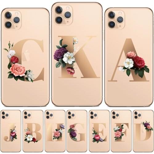 Custom 26 English Name Letters Flower Soft Silicone Phone Case Cover For iPhone 11 Pro X XS Max XR 10 8 7 Plus 6 6S