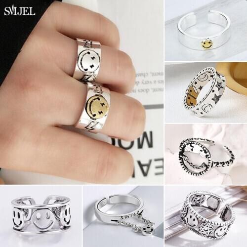 Multiple Vintage Smile Face Rings For Women Boho Female Charms Jewelry Men Antique Punk Smiling Knuckle Ring Fashion Party Gift