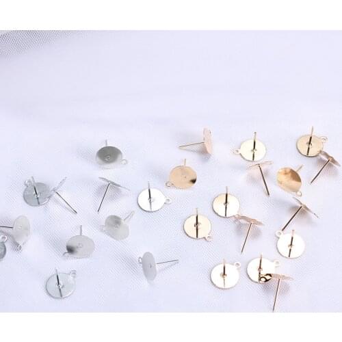 100pcs/lot 10x12mm Gold Rhodium Plated Blank Earring Stud Base Fit Cobochon Cameo Settins Diy Jewelry Making Findings Components