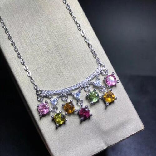 Luxurious Row Tassels natural Multicolor tourmaline necklace natural gemstone pendant necklace S925 silver girl gift jewelry