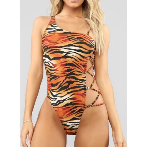 Sexy Womens One piece Bikini Push-Up Leopard Print Leotard Swimwear Swimsuit Bathing Beachwear Hollow Out Bandage Cross Up