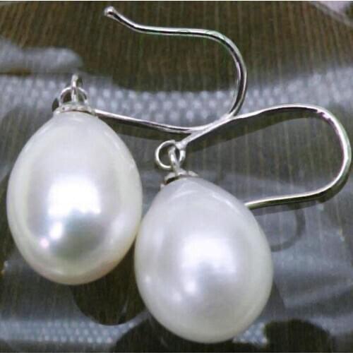 Natural AAA+++ 10*12mm white drop south sea pearl dangle earring 925 silver gift