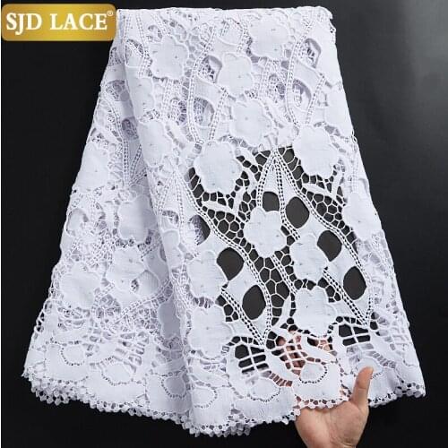 SJD LACE Beatuiful Water Soluble Nigerian Guipure Cord Lace Fabric Pure White African Lace Fabric High Quality Wedding Sew A2315
