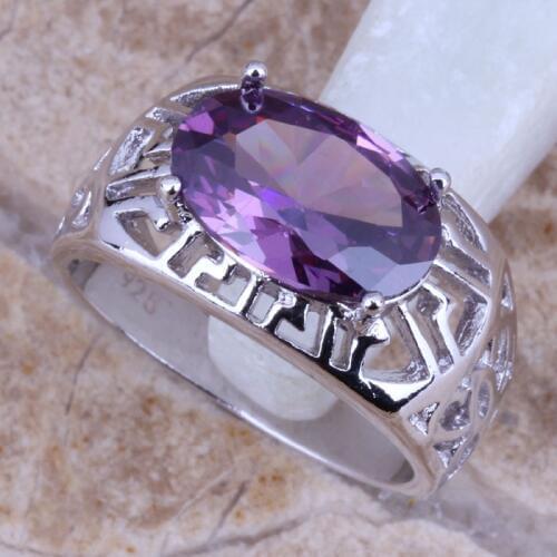 Glittering Purple Cubic Zirconia Silver Plated Ring Size 6 / 7 / 8 / 9 R0263
