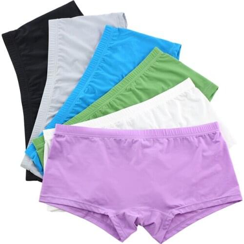 6PCS Sexy Male Underwear Solid Ice Silk Breathable Soft Simple Style Man Boxers U Pouch Cueca Calzoncillos Underpants Trunks